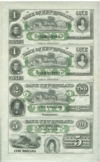 Connecticut, Bank of New England at Goodspeed's Landing $1, $1, $2 & $5 Uncut Sheet